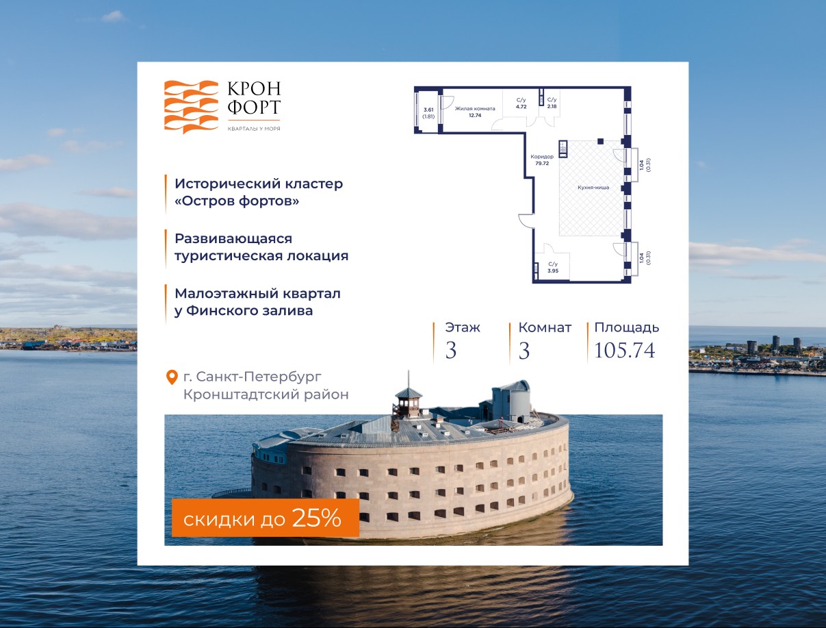 3-комнатная, 105.74 м2, квартал «Кронфорт.Центральный»