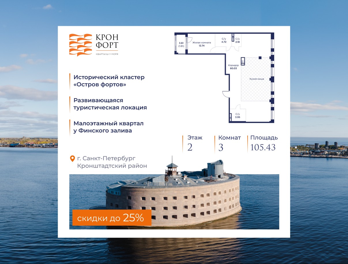 3-комнатная, 105.43 м2, квартал «Кронфорт.Центральный»